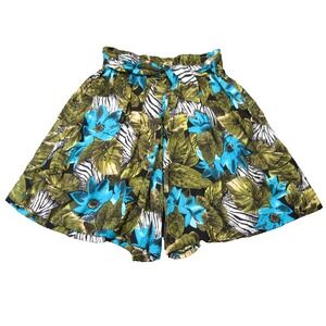 Vtg Rafferty Tropical Culotte Shorts Women L Floral Belted High Waist Island 80s